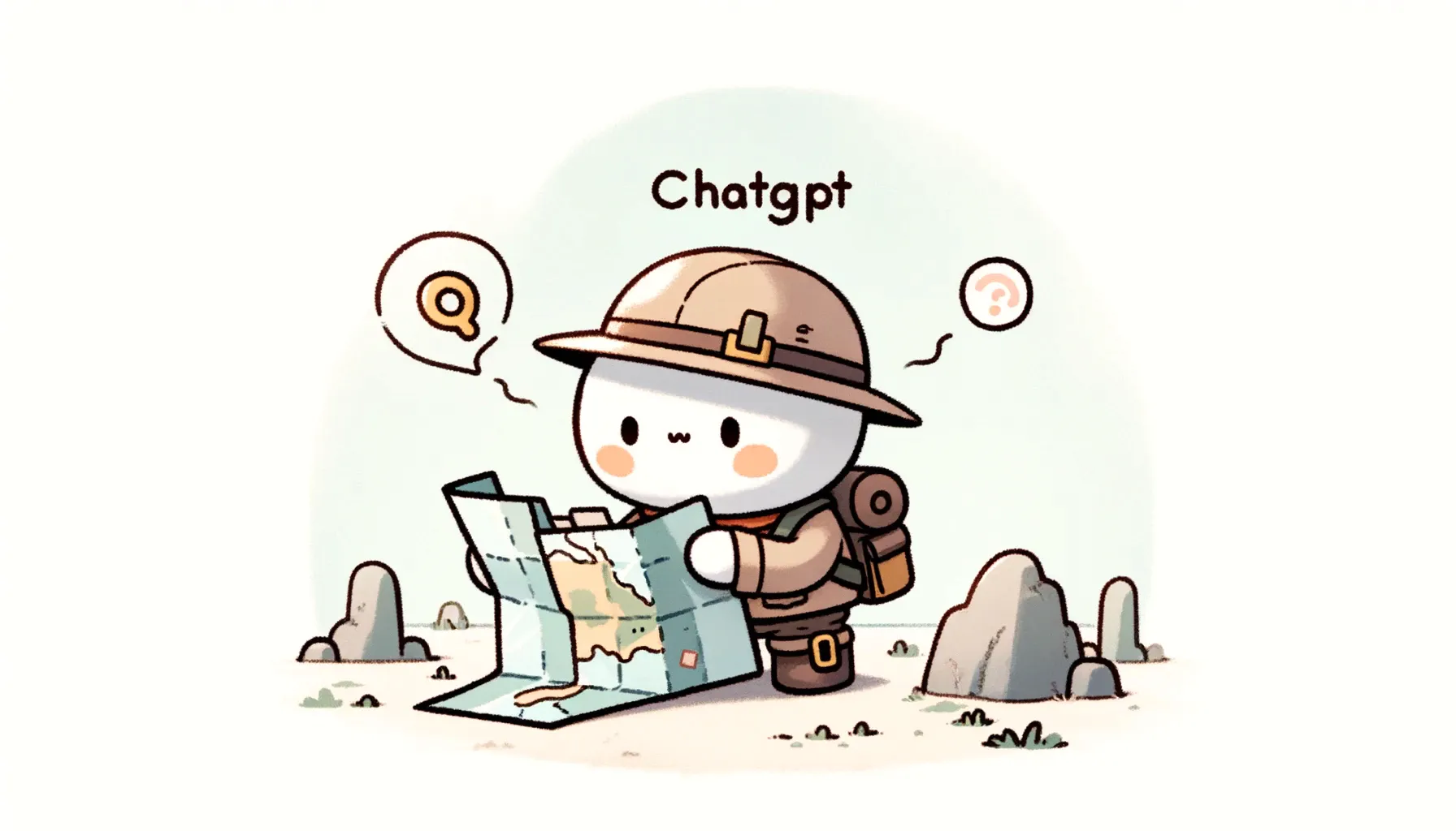 Una ilustraciÃ³n de un explorador, representando un chatbot, consultando un mapa