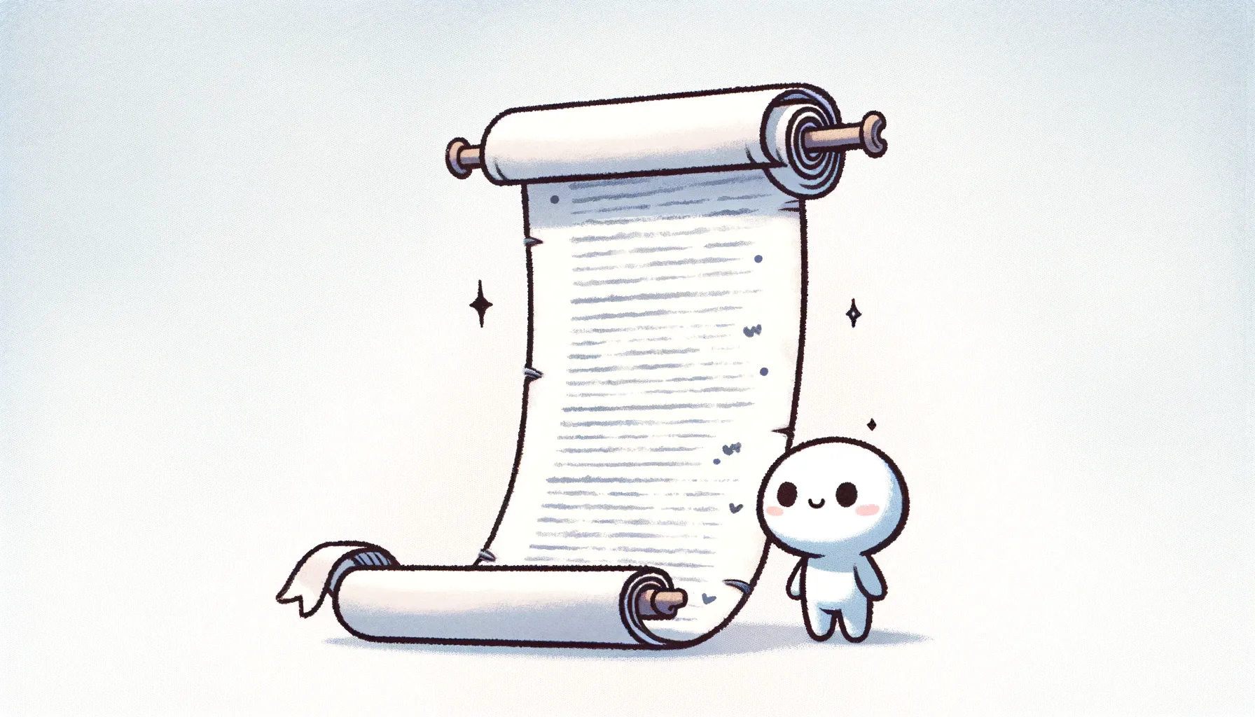 An illustration of a person looking at a large, partially rolled, scroll